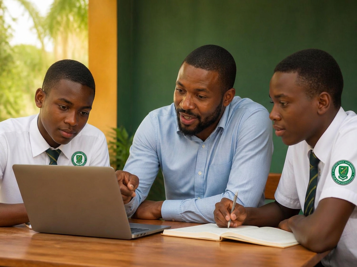 A mentor working with two BBHS students